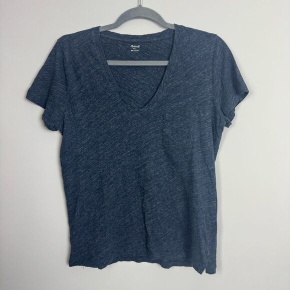 MADEWELL | Whisper Pocketed Heathered Navy Blue V-Neck Tee Women’s Size Large - Picture 2 of 10